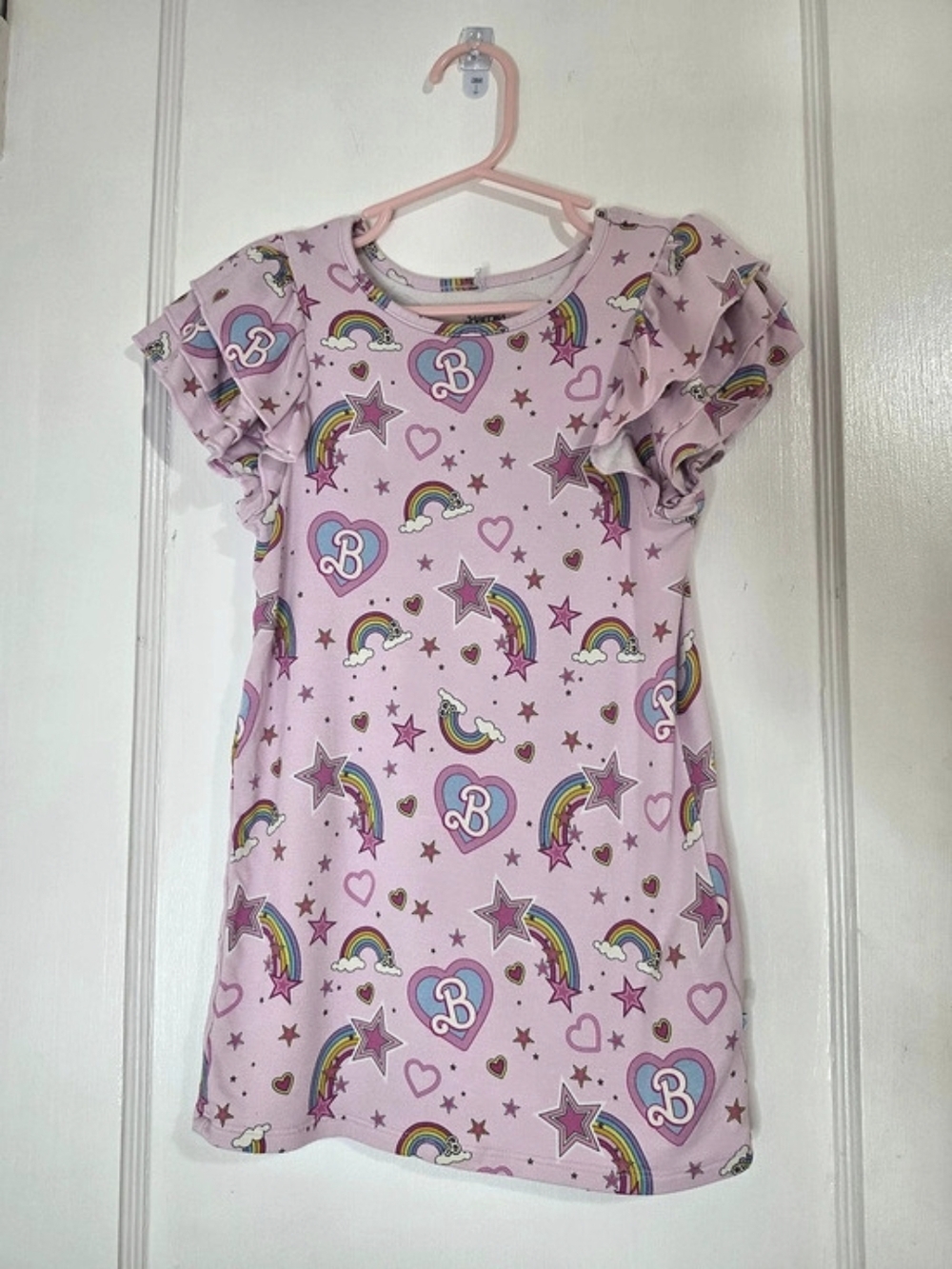 Barbie Posh Peanut Girls Rainbow Print Ruffle Sleeve Dress Size 3T-4T